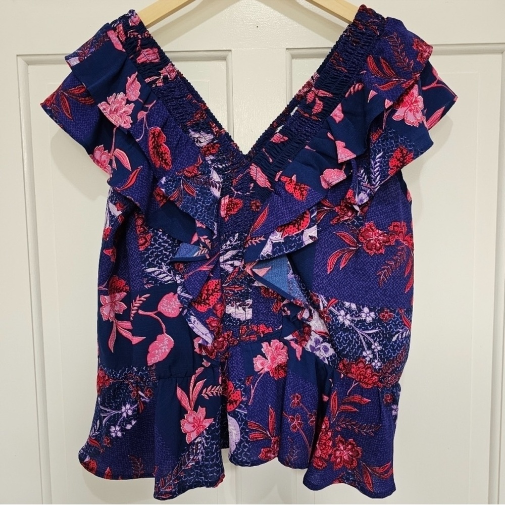 Sofia Jeans by Sofia Vergara Smocked Ruffle Short Sleeve Top Size L - Picture 9 of 16